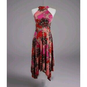 Floral Halter Neck Dress - Pink and Red